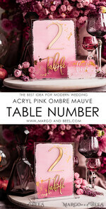 TABLE DECOR SIGNS Acrylic table decor Numbers Pale Pink Ombre Mauve Acrylic Table Numbers, Dusty Rose Acrylic & gold Sign, Gold Plum Plexi Table Numbers, Luxury Purple Wedding Table Decor,3D Wedding Signage16