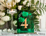 TABLE DECOR SIGNS Acrylic table decor Numbers Acrylic Arch Green Table Numbers, Emerald Green Acrylic and gold table numbers, Gold Plexi Table Numbers, Luxury Wedding Table Decor, Greenery Wedding Sign17