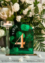 TABLE DECOR SIGNS Acrylic table decor Numbers Acrylic Arch Green Table Numbers, Emerald Green Acrylic and gold table numbers, Gold Plexi Table Numbers, Luxury Wedding Table Decor, Greenery Wedding Sign17