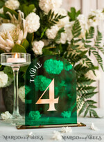 TABLE DECOR SIGNS Acrylic table decor Numbers Acrylic Arch Green Table Numbers, Emerald Green Acrylic and gold table numbers, Gold Plexi Table Numbers, Luxury Wedding Table Decor, Greenery Wedding Sign17