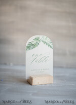 TABLE DECOR SIGNS Acrylic table decor Numbers Arch frozen Acrylic Table Numbers, Green Tropical Wedding Table Numbers, Arch Botanic Wedding Table Number with wood Stand, Tropical Garden Stand, editable text1