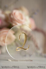 TABLE DECOR SIGNS Acrylic table decor Numbers Acrylic Table Numbers, Clear Acrylic and gold Sign, Gold Plexi Table Numbers, Luxury Wedding Table Decor,  Golden mirror round table numbers, 3D Wedding Signage4