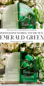 TABLE DECOR SIGNS Acrylic table decor Numbers Acrylic Arch Green Bar Menu, Emerald Green and gold Bar Menu, Green Acrylic Gold Plexi Drink Bar Menu, Luxury Wedding Drink Bar Table Decor, Wedding Sign11