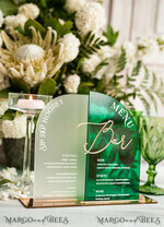 TABLE DECOR SIGNS Acrylic table decor Numbers Acrylic Arch Green Bar Menu, Emerald Green and gold Bar Menu, Green Acrylic Gold Plexi Drink Bar Menu, Luxury Wedding Drink Bar Table Decor, Wedding Sign11