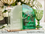 TABLE DECOR SIGNS Acrylic table decor Numbers Acrylic Arch Green Bar Menu, Emerald Green and gold Bar Menu, Green Acrylic Gold Plexi Drink Bar Menu, Luxury Wedding Drink Bar Table Decor, Wedding Sign11
