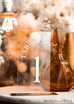 TABLE DECOR SIGNS Acrylic table decor Numbers Acrylic Arch Table Numbers, Clear Acrylic and golden Sign, Gold Plexi Table Numbers, Luxury Wedding Table Decor, 3D Golden mirror Wedding Signage, Editable Text10