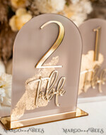 TABLE DECOR SIGNS Acrylic table decor Numbers Acrylic Arch Beige Table Numbers, Clear Acrylic and gold table numbers, Nude Taupe Gold Plexi Table Numbers, Tan Luxury Wedding Table Decor, Earthy Wedding Sign34
