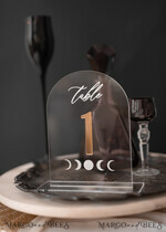 TABLE DECOR SIGNS Acrylic table decor Numbers Acrylic Arch Table Numbers, Clear Acrylic and gold Sign, Gold Plexi Table Numbers, Luxury Wedding Table Decor, Wedding Golden mirror and white UV table numbers 8