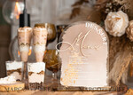 TISCHDEKORATIONSCHILDER   Acryl Tischdekoration Zahlen Acrylbogen Dessertmenü, klarer Acryl-Gold-Candy-Bar-Schild, Gold-Plexiglas-Tischbogen-Menü, luxuriöse Hochzeits-Tischdekoration, Hochzeitsbeschilderung goldener Spiegel-Dessertmenü20