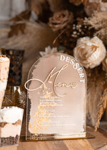 TISCHDEKORATIONSCHILDER   Acryl Tischdekoration Zahlen Acrylbogen Dessertmenü, klarer Acryl-Gold-Candy-Bar-Schild, Gold-Plexiglas-Tischbogen-Menü, luxuriöse Hochzeits-Tischdekoration, Hochzeitsbeschilderung goldener Spiegel-Dessertmenü20