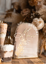 TISCHDEKORATIONSCHILDER   Acryl Tischdekoration Zahlen Acrylbogen Dessertmenü, klarer Acryl-Gold-Candy-Bar-Schild, Gold-Plexiglas-Tischbogen-Menü, luxuriöse Hochzeits-Tischdekoration, Hochzeitsbeschilderung goldener Spiegel-Dessertmenü20