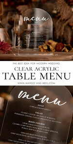TABLE DECOR SIGNS Acrylic table decor Numbers Elegant Acrylic Arch Table Menu With Stand, Simple Clear Acrylic Sign, Transparent Plexi Table Menus, Luxury Wedding Table Decor, Wedding Signage Dinner Menu6