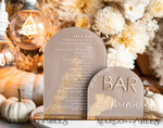 TABLE DECOR SIGNS Acrylic table decor Numbers Acrylic Arch Cappuccino Bar Menu, Clear Acrylic And Gold Bar Menu, Nude Taupe Gold Plexi Drink Bar Menu, Tan Luxury Wedding Drink Bar Table Decor, Earthy Wedding Signage Golden Mirror Bar Menu45