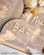 TABLE DECOR SIGNS Acrylic table decor Numbers Acrylic Arch Cappuccino Bar Menu, Clear Acrylic And Gold Bar Menu, Nude Taupe Gold Plexi Drink Bar Menu, Tan Luxury Wedding Drink Bar Table Decor, Earthy Wedding Signage Golden Mirror Bar Menu45