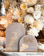TABLE DECOR SIGNS Acrylic table decor Numbers Acrylic Arch Cappuccino Bar Menu, Clear Acrylic And Gold Bar Menu, Nude Taupe Gold Plexi Drink Bar Menu, Tan Luxury Wedding Drink Bar Table Decor, Earthy Wedding Signage Golden Mirror Bar Menu45
