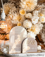 TABLE DECOR SIGNS Acrylic table decor Numbers Acrylic Arch Cappuccino Bar Menu, Clear Acrylic And Gold Bar Menu, Nude Taupe Gold Plexi Drink Bar Menu, Tan Luxury Wedding Drink Bar Table Decor, Earthy Wedding Signage Golden Mirror Bar Menu45