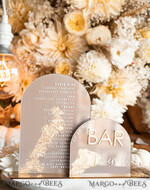 TABLE DECOR SIGNS Acrylic table decor Numbers Acrylic Arch Cappuccino Bar Menu, Clear Acrylic And Gold Bar Menu, Nude Taupe Gold Plexi Drink Bar Menu, Tan Luxury Wedding Drink Bar Table Decor, Earthy Wedding Signage Golden Mirror Bar Menu45