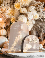 TABLE DECOR SIGNS Acrylic table decor Numbers Acrylic Arch Cappuccino Bar Menu, Clear Acrylic And Gold Bar Menu, Nude Taupe Gold Plexi Drink Bar Menu, Tan Luxury Wedding Drink Bar Table Decor, Earthy Wedding Signage Golden Mirror Bar Menu45