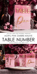 TABLE DECOR SIGNS Acrylic table decor Numbers Pale Pink Ombre Mauve Acrylic Table Numbers, Dusty Rose Acrylic & gold Sign, Golden Plum Plexi Table Numbers, Luxury Purple Wedding Table Decor, Wedding Signage13