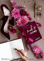 WEDDING VOWS Acrylic Clear Gold Burgundy Bride and groom vow books, Maroon wedding vow books set of two, Velvet Marsala personalized vow booklets, Golden Mirror his and her vow books, Acrylic Copper Gold custom wedding vow cases, bridal shower gift8