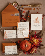 SAMPLING SERVICE samples Terracotta wedding Invitation Sample, handmade sample set, Burn orange and ivory wedding invitation, deckled edge copper invites sample set4