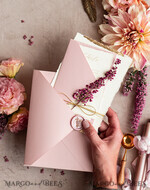 SAMPLING SERVICE samples Dusty Rose wedding Invitation Sample, handmade heather sample set, Pink floral wedding invitation, gold deckled edges invitation sample set14