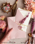 SAMPLING SERVICE samples Dusty Rose wedding Invitation Sample, handmade heather sample set, Pink floral wedding invitation, gold deckled edges invitation sample set14