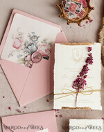 SAMPLING SERVICE samples Dusty Rose wedding Invitation Sample, handmade heather sample set, Pink floral wedding invitation, gold deckled edges invitation sample set14