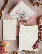 SAMPLING SERVICE samples Dusty Rose wedding Invitation Sample, handmade heather sample set, Pink floral wedding invitation, gold deckled edges invitation sample set14