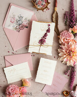 SAMPLING SERVICE samples Dusty Rose wedding Invitation Sample, handmade heather sample set, Pink floral wedding invitation, gold deckled edges invitation sample set14
