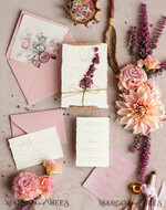 SAMPLING SERVICE samples Dusty Rose wedding Invitation Sample, handmade heather sample set, Pink floral wedding invitation, gold deckled edges invitation sample set14
