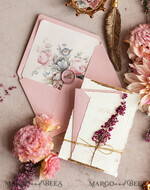 SAMPLING SERVICE samples Dusty Rose wedding Invitation Sample, handmade heather sample set, Pink floral wedding invitation, gold deckled edges invitation sample set14