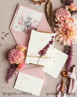 SAMPLING SERVICE samples Dusty Rose wedding Invitation Sample, handmade heather sample set, Pink floral wedding invitation, gold deckled edges invitation sample set14