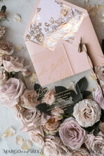 SAMPLING SERVICE samples Dusty Rose wedding Invitation Sample, handmade sample set, Gold Foil Floral wedding invitation sample, blush pink acrylic invites sample set7