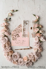 SAMPLING SERVICE samples Dusty Rose wedding Invitation Sample, handmade sample set, Gold Foil Floral wedding invitation sample, blush pink acrylic invites sample set7