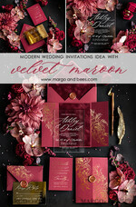 SAMPLING SERVICE samples Burgundy Velvet wedding Invitation Sample, luxury glamour handmade sample set, Gold Floral wedding invitation, Maroon invites sample set10