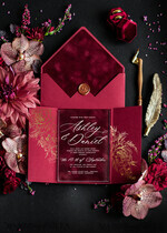 SAMPLING SERVICE samples Burgundy Velvet wedding Invitation Sample, luxury glamour handmade sample set, Gold Floral wedding invitation, Maroon invites sample set10