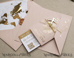 SAMPLING SERVICE samples Gold Bluh pink Passport Wedding Invitation, Golden Wedding Cards Boarding Pass, Travel Passport Wedding Invitations Abroad, Destination Wedding Invites, Travel Map Wedding Stationary34