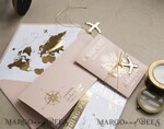 SAMPLING SERVICE samples Gold Bluh pink Passport Wedding Invitation, Golden Wedding Cards Boarding Pass, Travel Passport Wedding Invitations Abroad, Destination Wedding Invites, Travel Map Wedding Stationary34