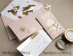 SAMPLING SERVICE samples Gold Bluh pink Passport Wedding Invitation, Golden Wedding Cards Boarding Pass, Travel Passport Wedding Invitations Abroad, Destination Wedding Invites, Travel Map Wedding Stationary34