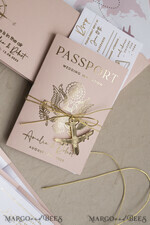 SAMPLING SERVICE samples Gold Bluh pink Passport Wedding Invitation, Golden Wedding Cards Boarding Pass, Travel Passport Wedding Invitations Abroad, Destination Wedding Invites, Travel Map Wedding Stationary34