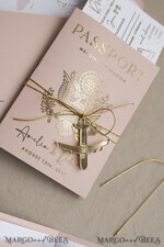 SAMPLING SERVICE samples Gold Bluh pink Passport Wedding Invitation, Golden Wedding Cards Boarding Pass, Travel Passport Wedding Invitations Abroad, Destination Wedding Invites, Travel Map Wedding Stationary34