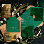SAMPLING SERVICE samples Green Velvet wedding Invitation Sample, handmade sample set, Arch Acrylic wedding invitation sample, gold and green invitation sample set6