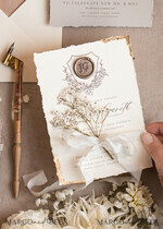 SAMPLING SERVICE samples Ivory Deckled Edge wedding Invitation Sample, handmade  sample set, wax seal emblem wedding invitation, romantic beige velvet invitation sample set6