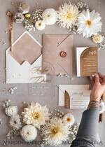 SAMPLING SERVICE samples Ivory and Beige wedding Invitation Sample, handmade sample set, Beige Velvet and Gold Foil wedding invitation, clear acryl gold invites sample set25