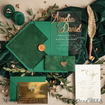 SAMPLING SERVICE samples Green wedding Invitation Sample, handmade sample set, Green Velvet and Gold Foil wedding invitation, greenery invites sample set7