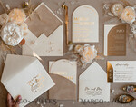 PROBENNEHMESERVICE
 Muster
 Elfenbein Gold Hochzeits Einladung Muster, handgemachtes Musterset, Beige Samt und Goldfolie Hochzeits Einladung, Glamour Einladungen Musterset17