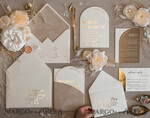 PROBENNEHMESERVICE
 Muster
 Elfenbein Gold Hochzeits Einladung Muster, handgemachtes Musterset, Beige Samt und Goldfolie Hochzeits Einladung, Glamour Einladungen Musterset17