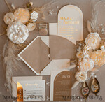 PROBENNEHMESERVICE
 Muster
 Elfenbein Gold Hochzeits Einladung Muster, handgemachtes Musterset, Beige Samt und Goldfolie Hochzeits Einladung, Glamour Einladungen Musterset17