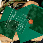 SAMPLING SERVICE samples Green wedding Invitation Sample, handmade sample set, Green Velvet and Gold wedding invitation, Clear Acryl invites sample set7